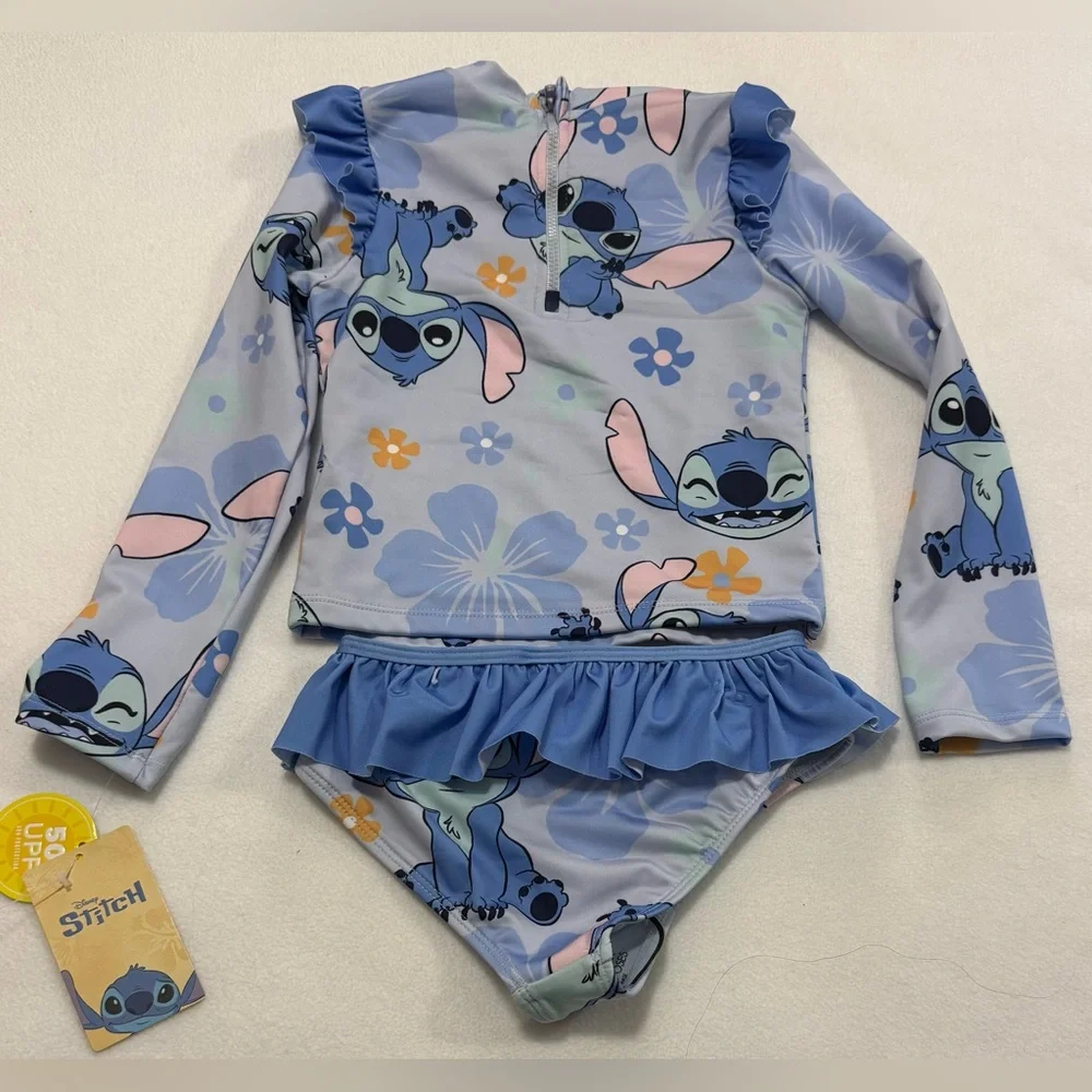 Girls Size 4 Disney Lilo & Stitch Rash Guard And Bikini Swimsuit Set - NWT